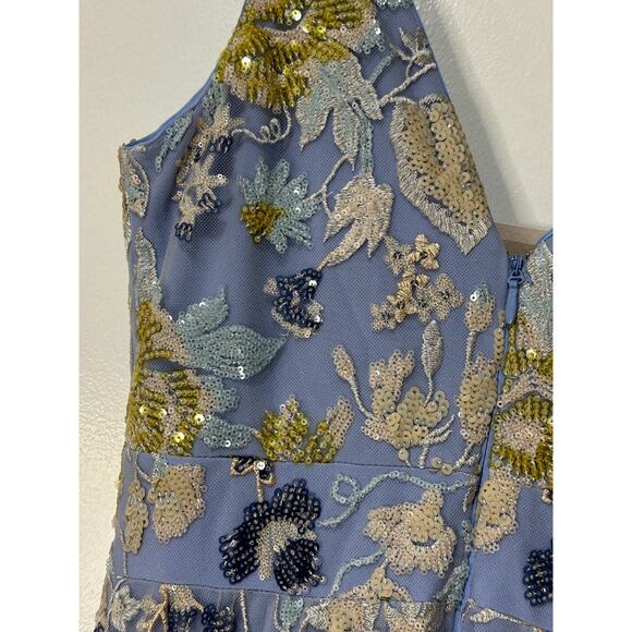 Dress The Population Samira Embellished Chiffon Gown Sky Multi Size Medium NWT - Picture 8 of 16